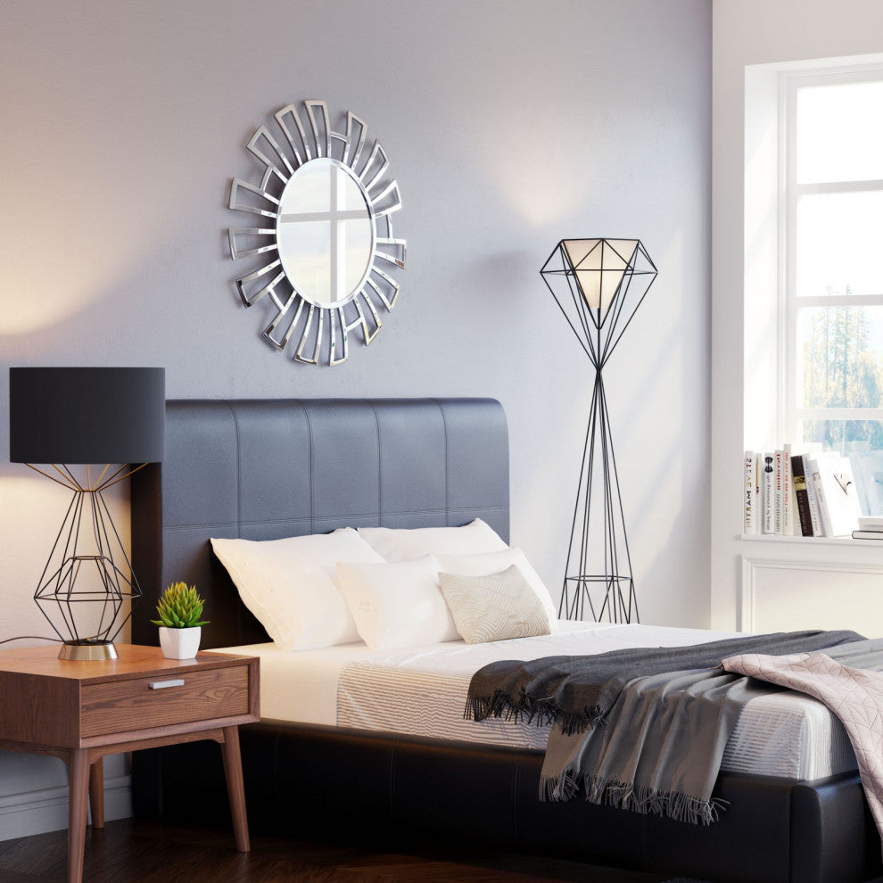 Frame Wall Mirror, Round, Aluminum, Metal, Silver, Bedroom Living