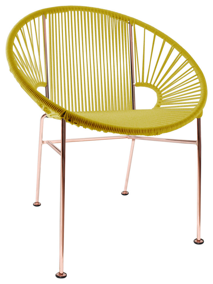 Concha Indoor/Outdoor Handmade Dining Chair, Yellow Weave, Copper Frame