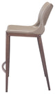 Counter Stool Chair, Set of 2, Faux Vinyl Leather, Steel, Gray, Walnut