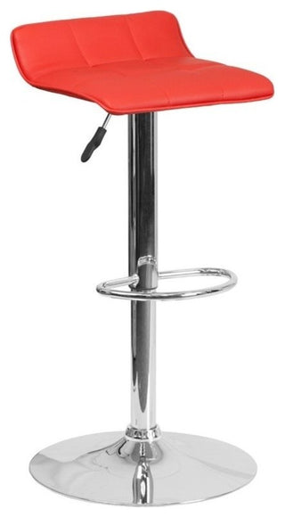 Contemporary Red Vinyl Adjustable Barstool With Chrome Base