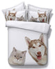 3D White and Brown Cat and Dog, 4-Piece Duvet Cover Set, Full