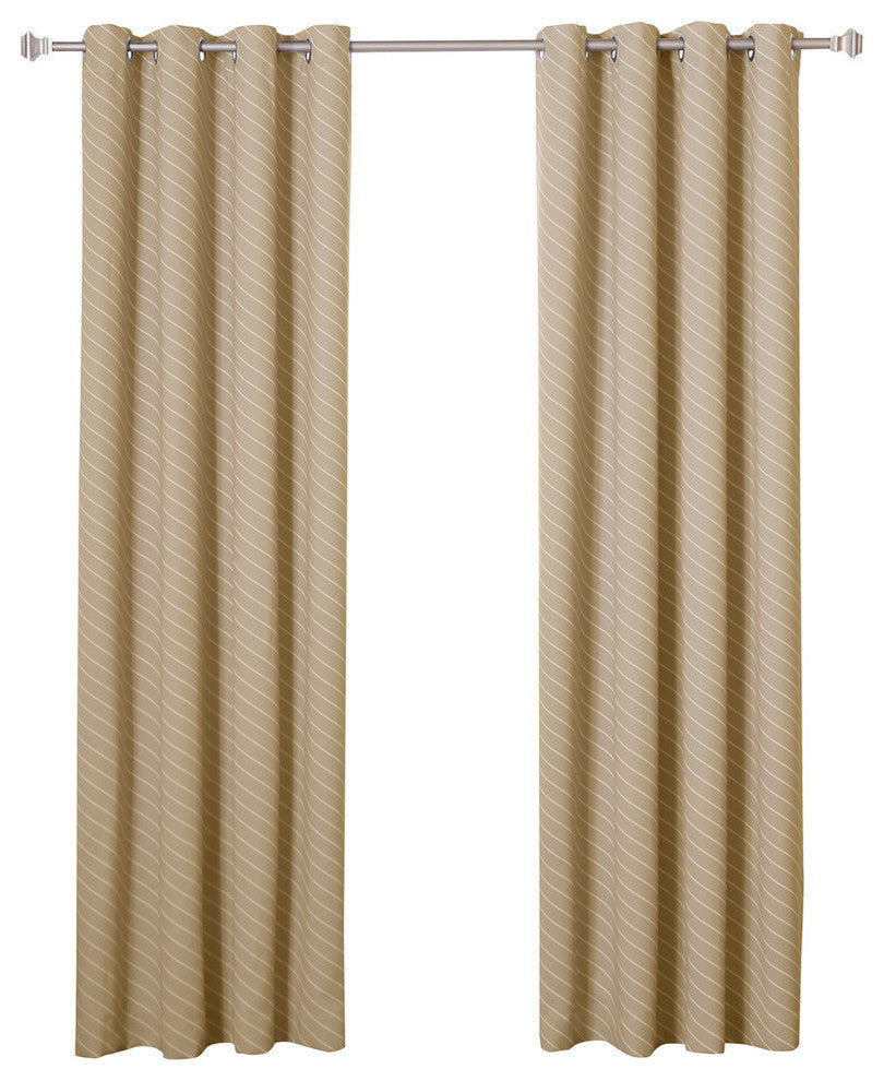 Diagonal Stripe Room Darkening Grommet Curtains, Pair, Beige