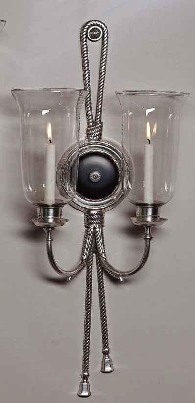 2-Lite Hurricane Sconce, Antique Silver and Black