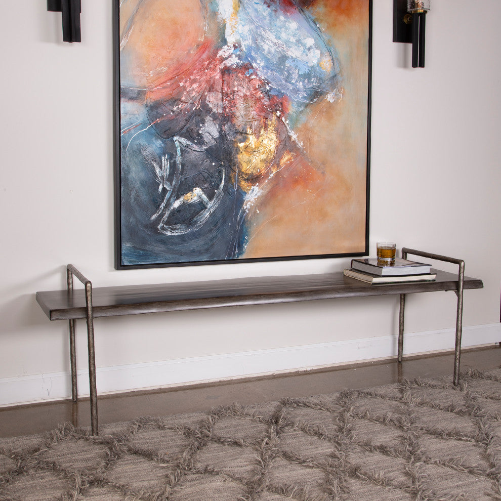 Uttermost Chandos Modern Iron and Wood Bench in Dark Gray/Silver