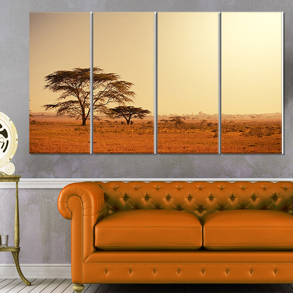 Trees in African Landscape, African Landscape Canvas Print, 48"x28", 4 Panels