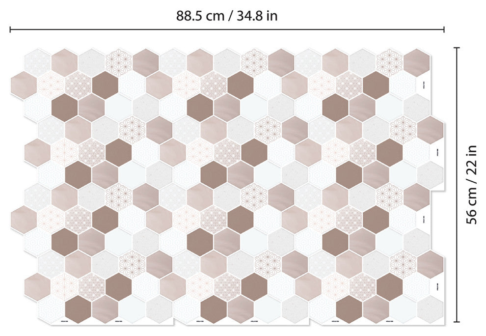 12"x6" Honey Hexa Brown Glossy 3D Tile Stickers, Set of 12