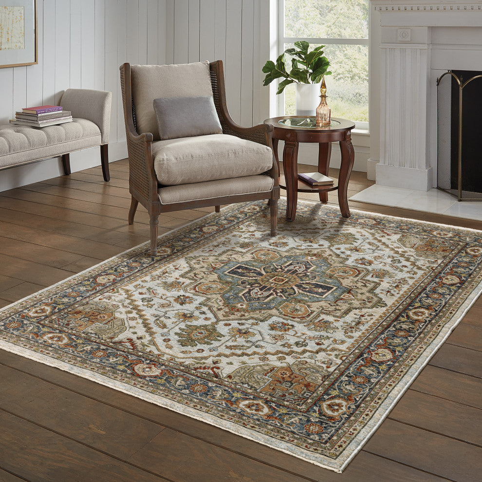 Augustus Center Medallion Indoor Area Rug, Beige, 5'3"x7'6"