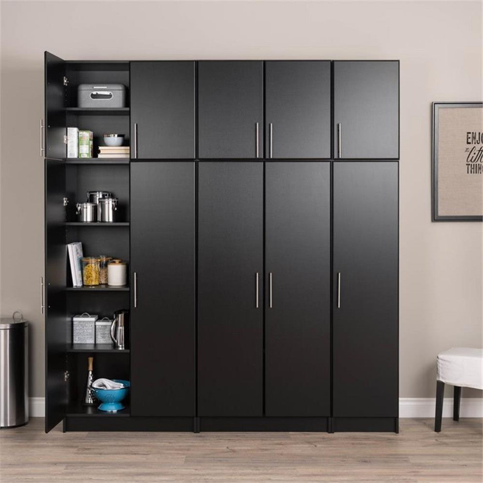 Home Square 2 Piece Stackable Wood Wall Cabinet Set in Black