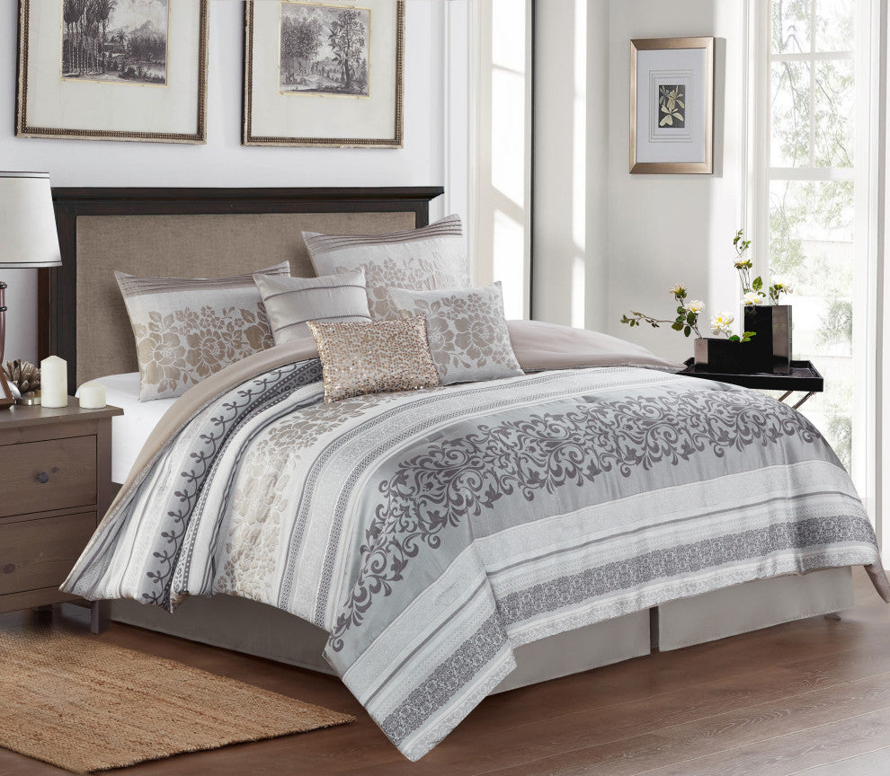 Rollie 7-Piece Comforter Set, Grey, King