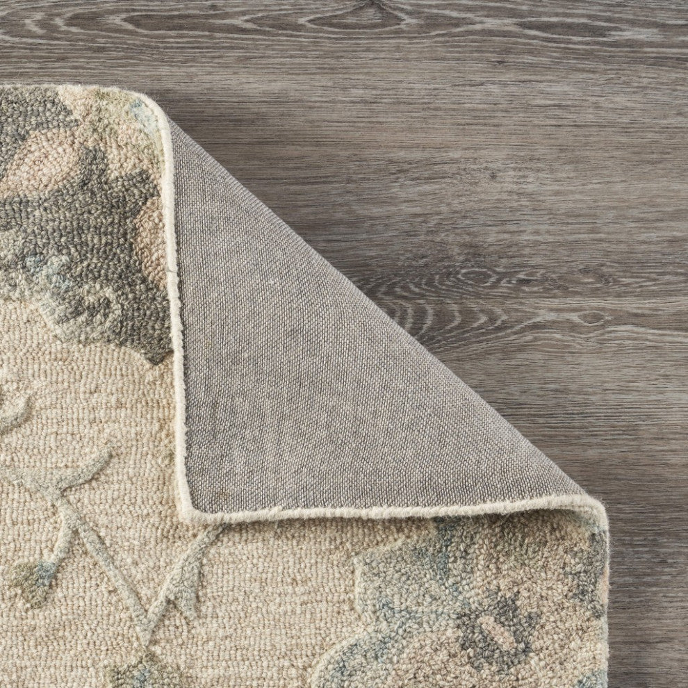 7' X 9' Blue And Ivory Wool Hand Tufted Area Rug