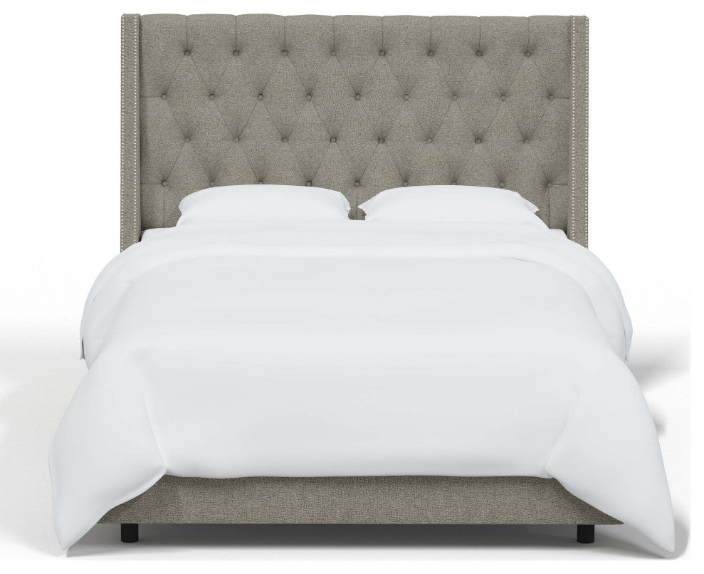 Tufted Sloped Wingback Bed, Nail Trim, Zuma Feather, Twin