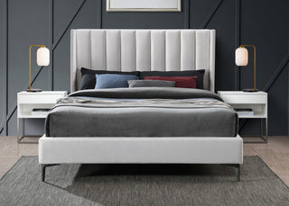 Nadia Velvet Upholstered Bed, Cream, Queen