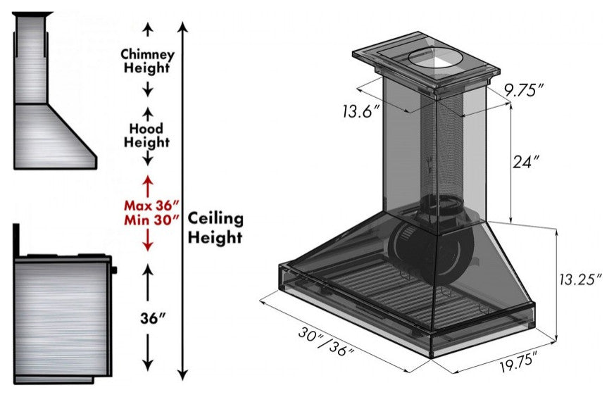 ZLINE 30" Wooden Wall Mount Range Hood in Black (KPCC-30)