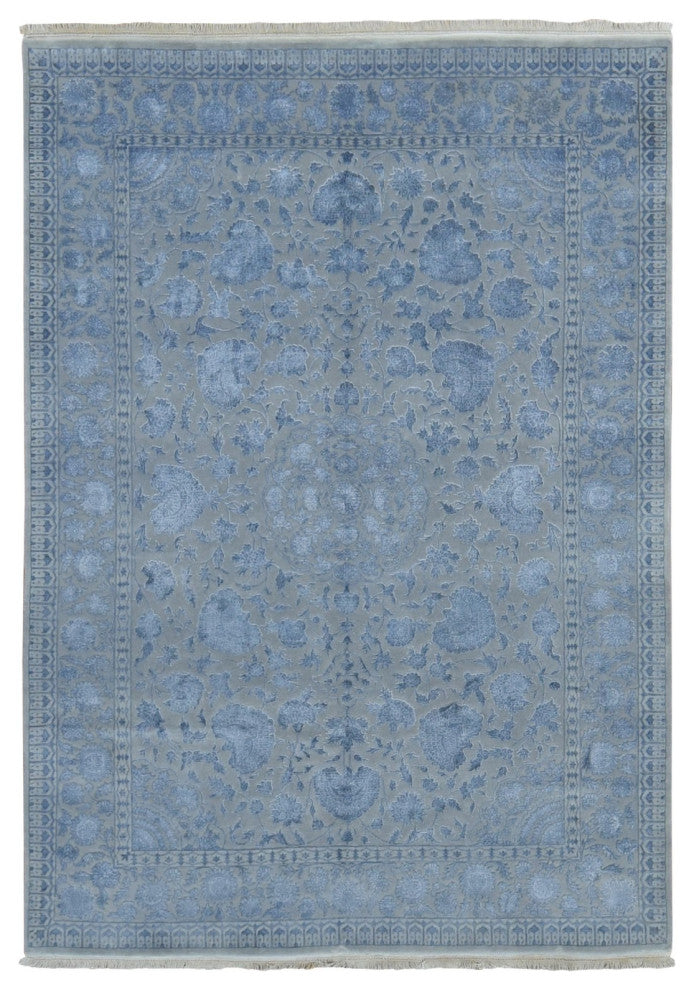 Silk Gray Kashan 250 KPSI Half Wool Half Silk Hand Knotted Rug 5'7"x7'10"