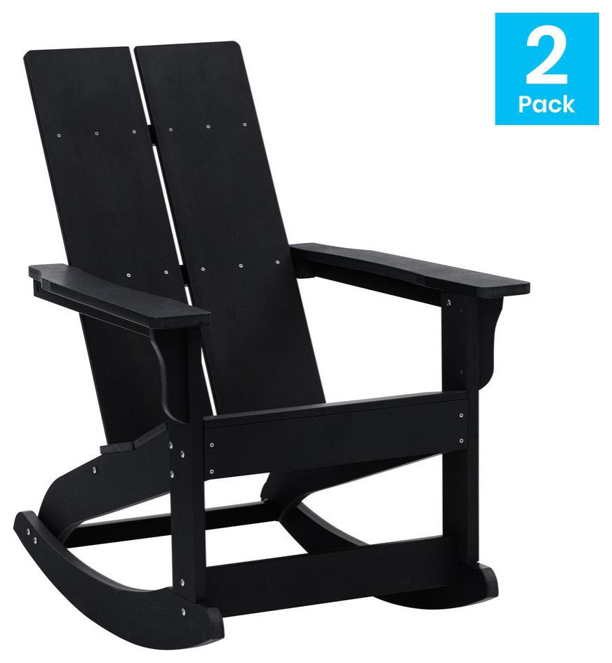 Finn Set of 2 Outdoor Rocking Adirondack Chair-Rust Resistant Hardware, Black