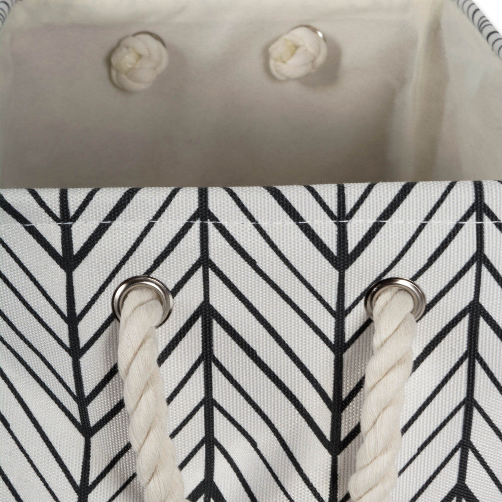 Polyester Bin Herringbone Off White Rectangle Medium 16"x10"x12"