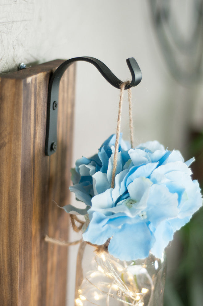 Mason Jar Decor Wall Decor Walnut Color Blue Flower Wide Hook with Lighting