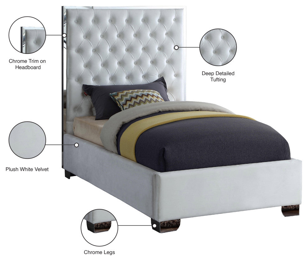 Lexi Velvet Bed, White, Twin