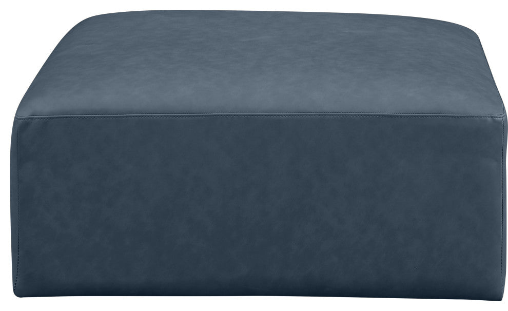Cube Upholstered Modular Component, Navy, Vegan Leather, Ottoman