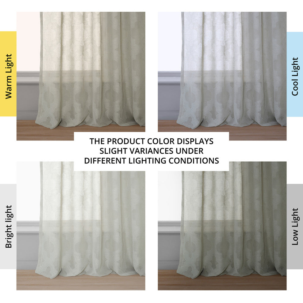 Calais Tile Patterned Linen Sheer Curtain Single Panel, Gray, 50"x84"