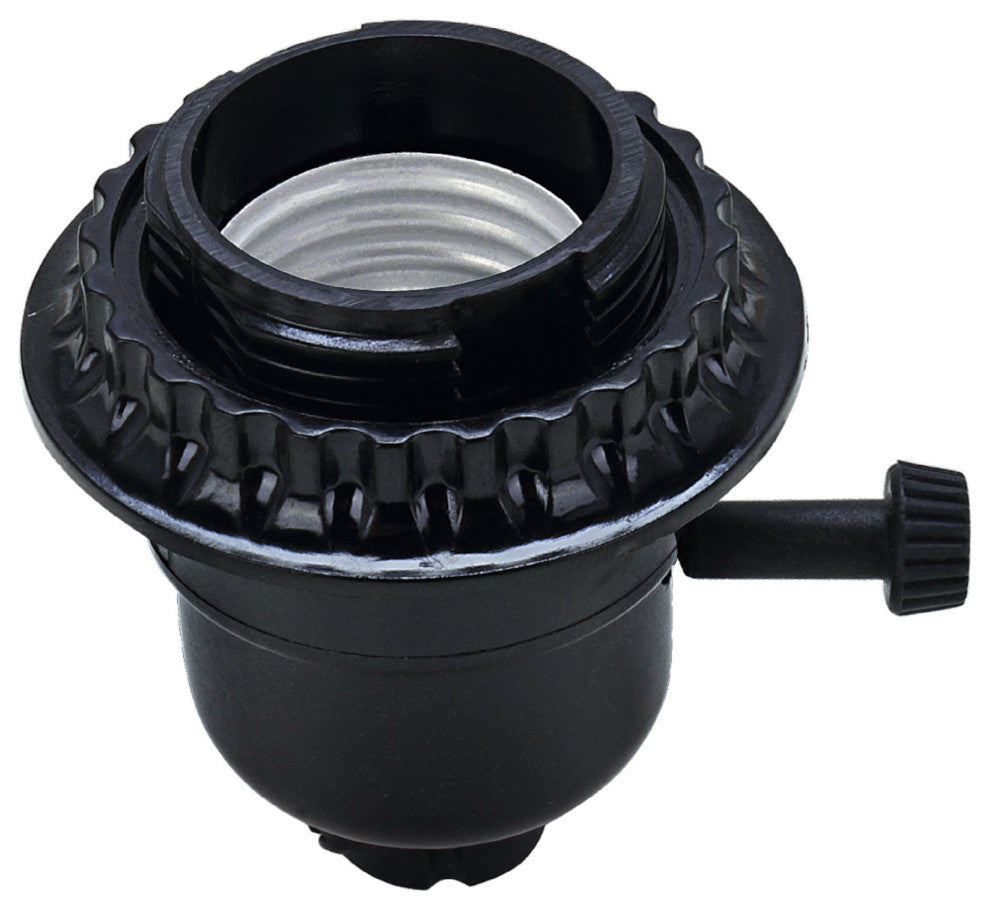 Aspen Creative 21311-11, Phenolic 2-Way Lamp Socket with Turn Knob Switch, Black