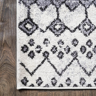 Azmar Moroccan Geometric Distressed Ivory/Black 2 ft. x 10 ft. Runner Rug