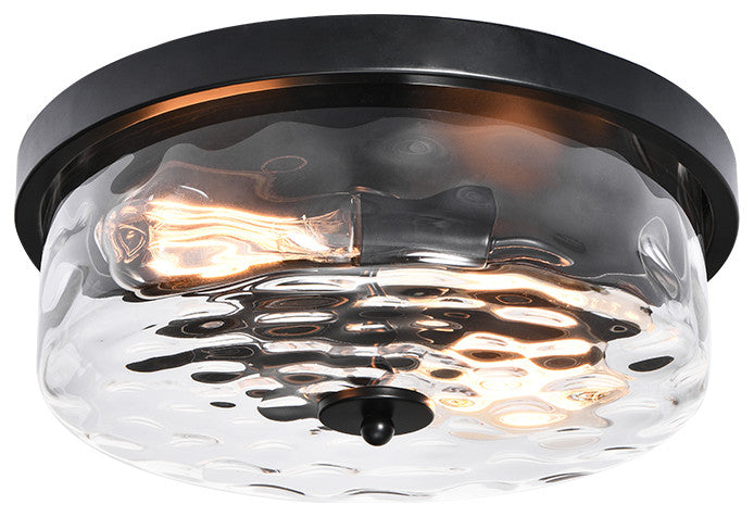 2-Light Water Glass Shaded Drum Flush Mount