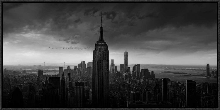 "New York Rockefeller View" Framed Canvas Giclee by Wim Schuurmans, 31x15"