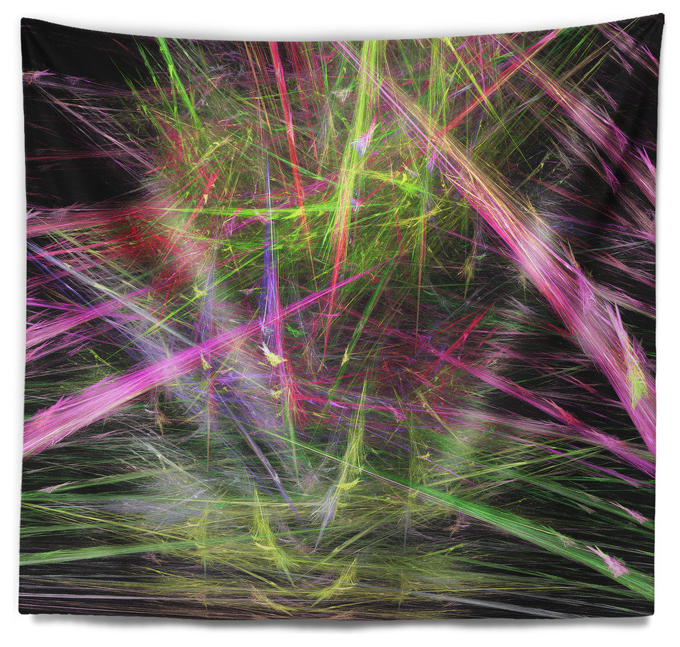 Green Pink Magical Fractal Pattern Abstract Wall Tapestry, 39"x32"