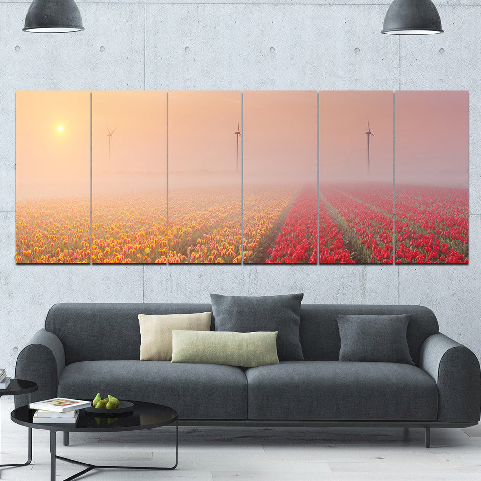 Sun over Blooming Lake Panorama, Landscape Canvas Art Print, 70"x28", 6 Panels
