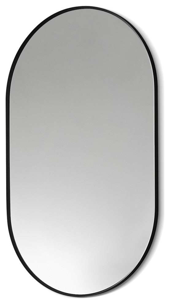 Ispra 36" Oval Bathroom/Vanity Aluminum Framed Wall Mirror, Matt Black