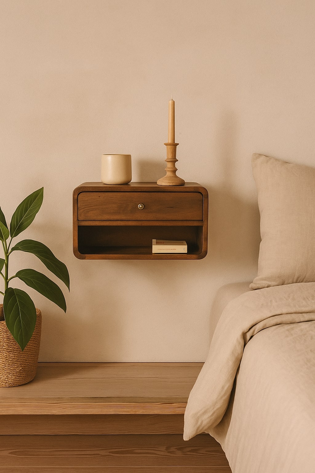 Chestnut Curve Floating Nightsand