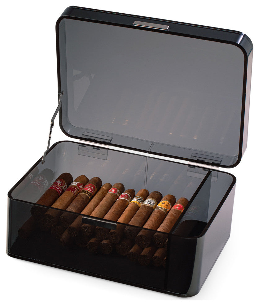 Black Acrylic Humidor For 60 Cigar, Magnetic Closure