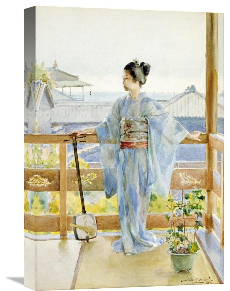 "Geisha Standing On a Balcony" Artwork, 15" x 22"