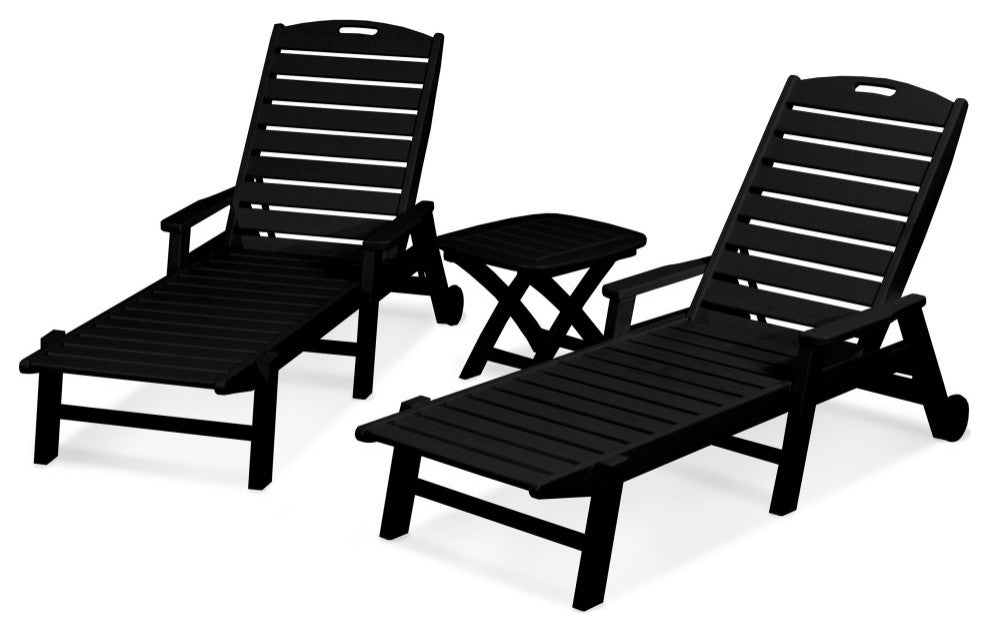 POLYWOOD Nautical 3-Piece Chaise Set, Black