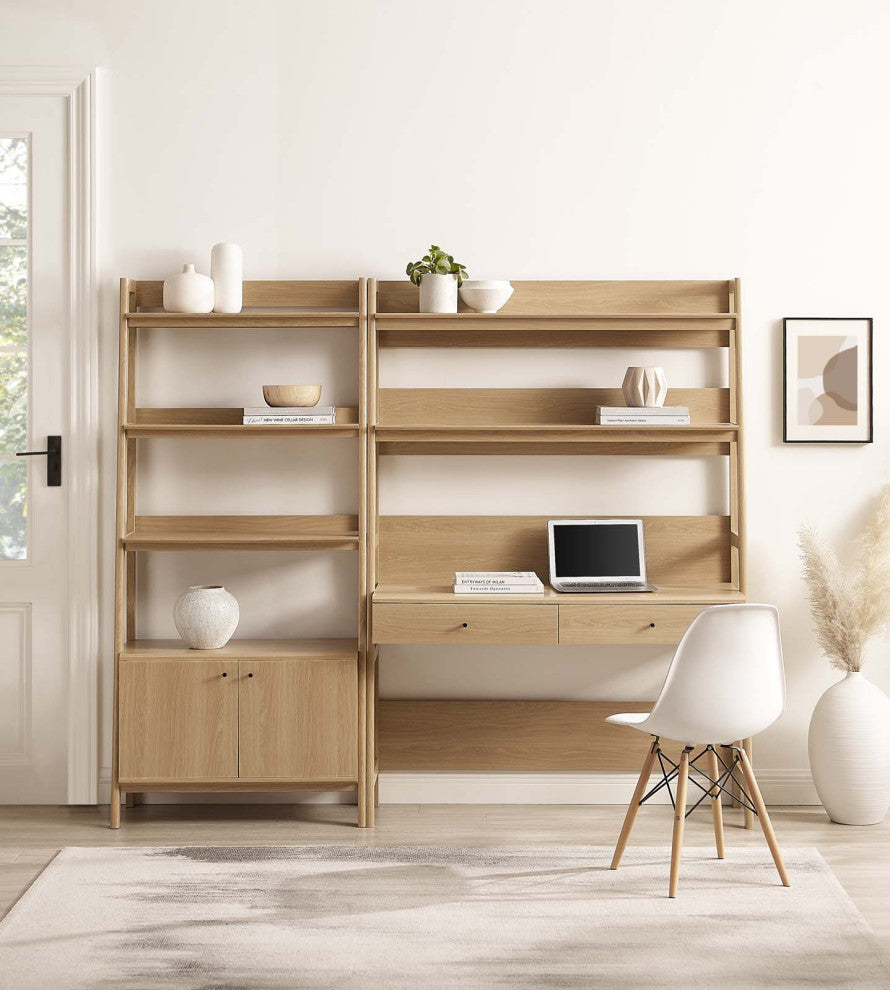Bixby 2-Piece Wood Office Desk and Bookshelf, Oak