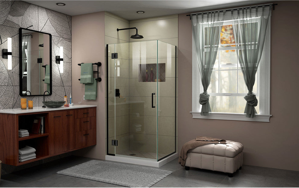 Dreamline Satin Black With Clear Glass, Hinged Shower Enclosure
