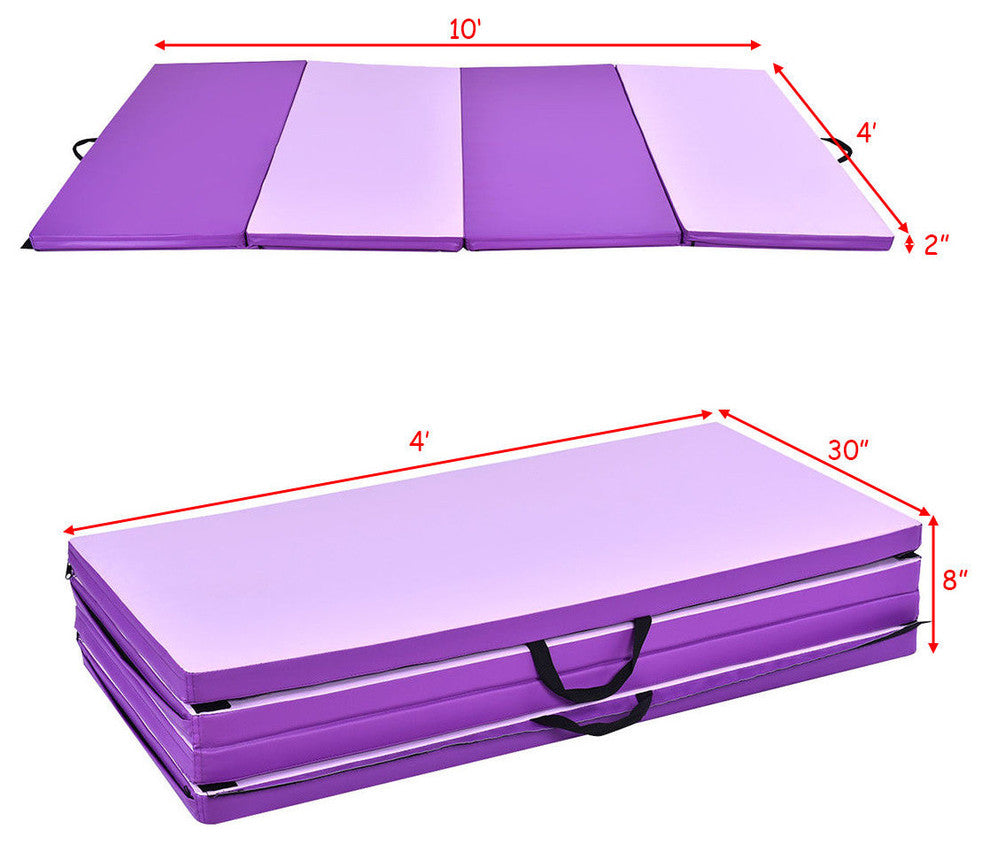 Costway 4'x10'x2'' Gymnastics Mat Thick Folding Panel Gym Fitness PurplePink