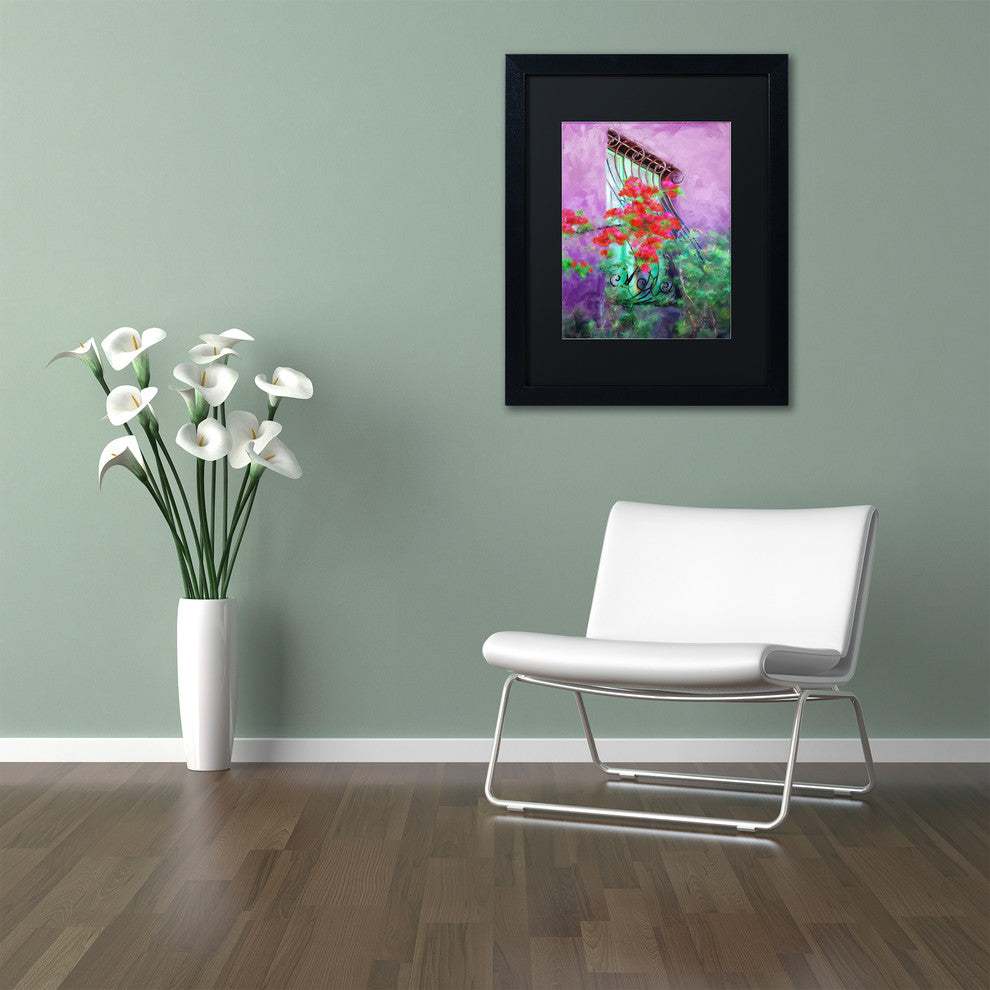 Lois Bryan 'Painted Rose Covered Window' Art, Black Frame, Black Matte, 16"x20"