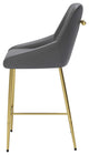 Counter Stool Chair, Faux Vinyl Leather, Steel, Gray, Gold, Cafe Bistro