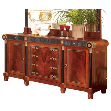 Wooden Buffet With Bronze and Black Accents