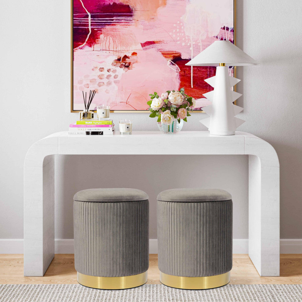 Zoe Grey Velvet Storage Ottoman - Grey