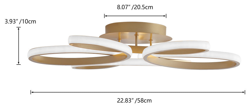 1-Light Modern Linear LED Flush Mount Light Ceiling Light, Gold