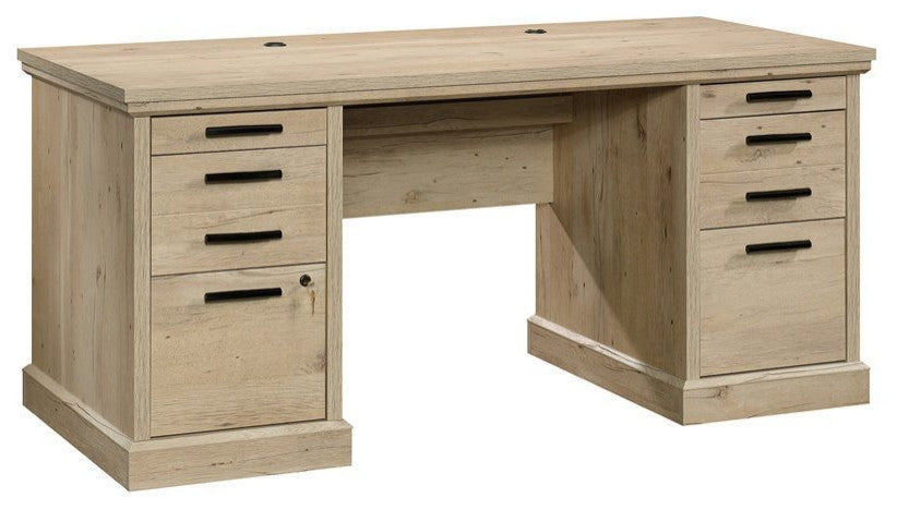 Sauder Aspen Post Engineered Wood Executive Desk in Prime Oak