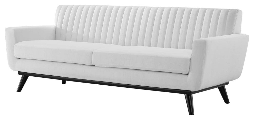 Tufted Sofa, Fabric, White, Modern, Living Lounge Room Hotel Lobby Hospitality
