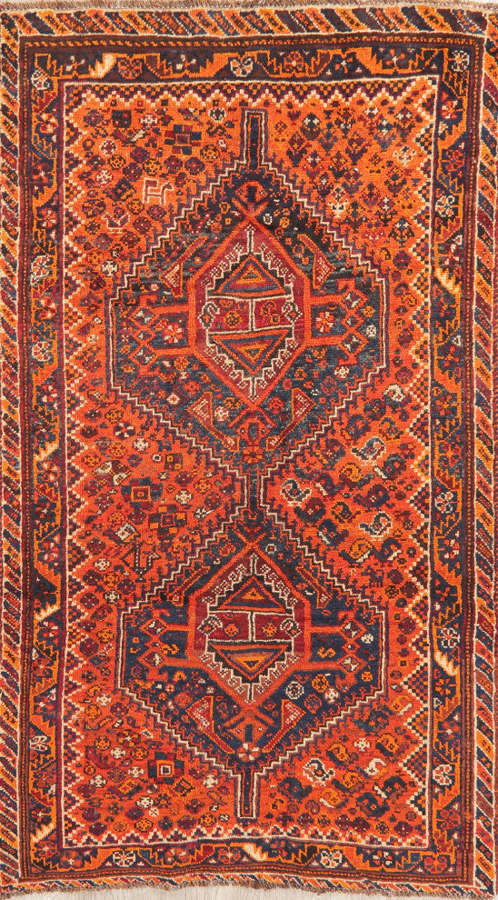 Consigned, Oriental Traditional Handmade Persian Vintage Area Rug, Orange, 4x7