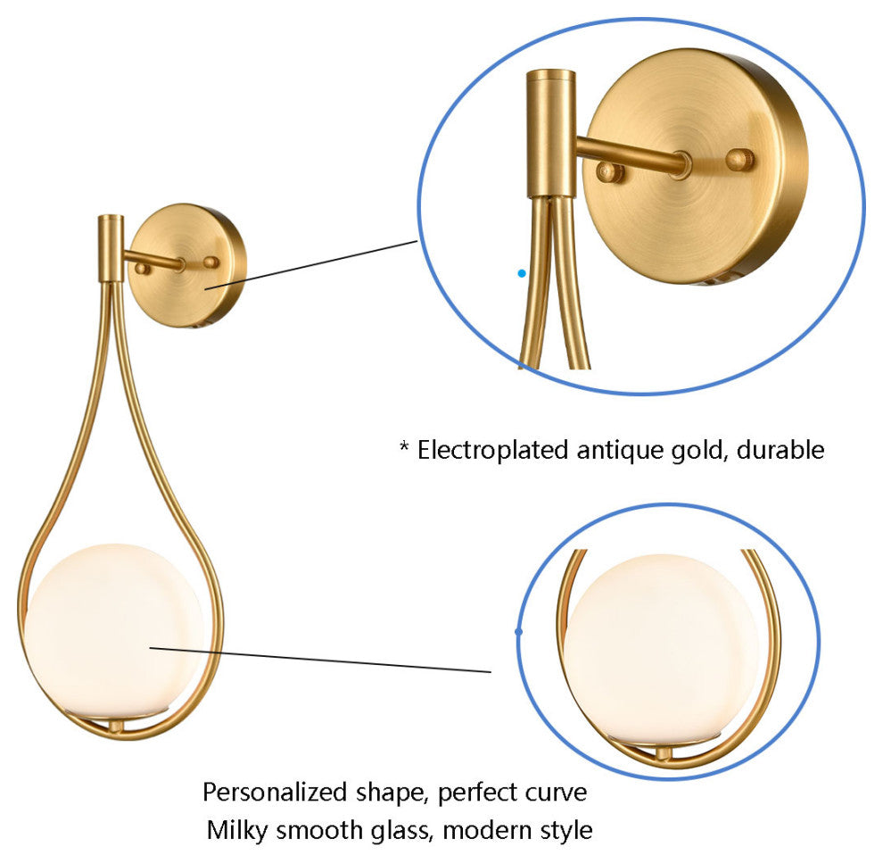 Modern Globe Wall Sconce Bath Vanity Wall Light Fixture Brass Finish, 1-Pack