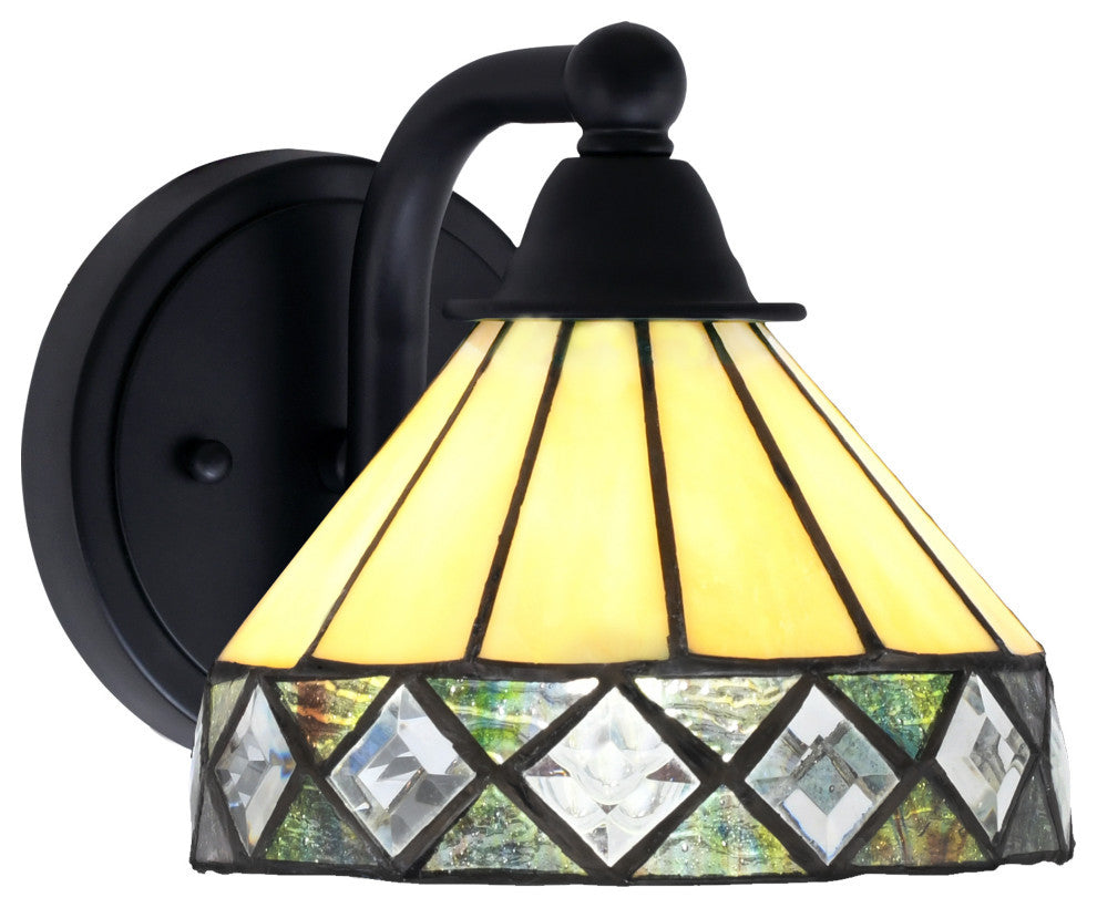 Paramount 1-Light Wall Sconce, Matte Black, 7" Diamond Peak Art Glass