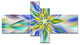 Dancing Blue Fractal Flower, Floral Canvas Art Print, 60"x32", 4 panels