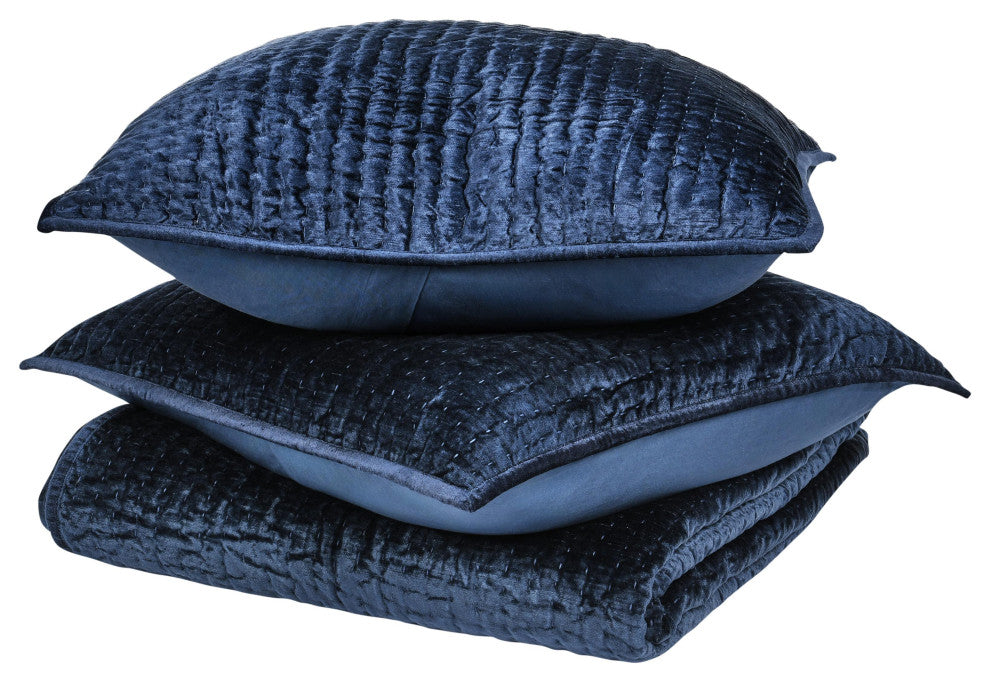 Dimitry Velvet Quilt by Kosas Home, Ocean Blue, King